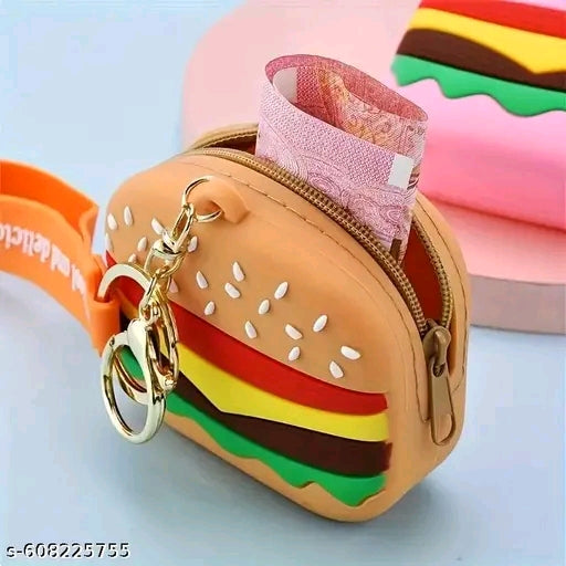 Cute burger design silicone keychain pouch