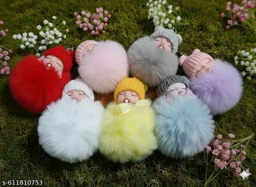 Cute Fluffy pompom doll keychain