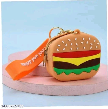 Cute burger design silicone keychain pouch