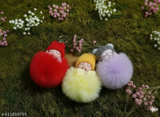 Cute Fluffy pompom doll keychain