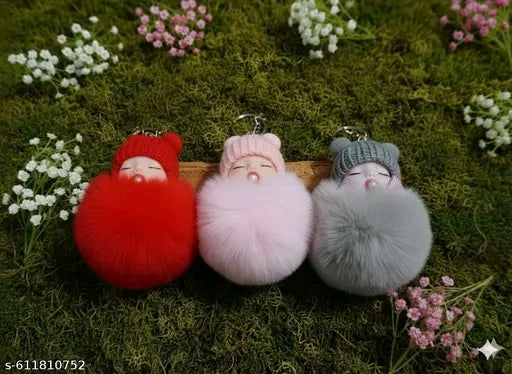 Cute Fluffy pompom doll keychain