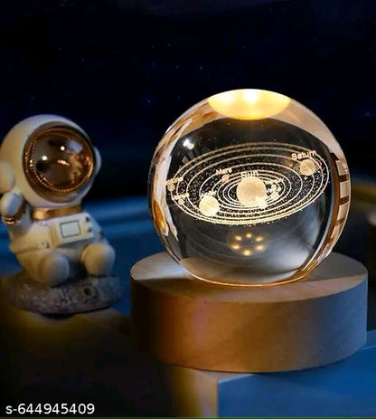 Solar System Crystal Ball Lamp with Wooden LED Base