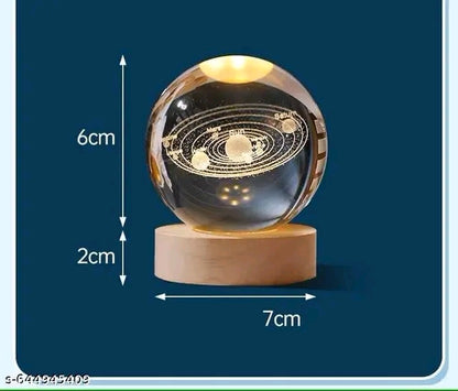 Solar System Crystal Ball Lamp with Wooden LED Base