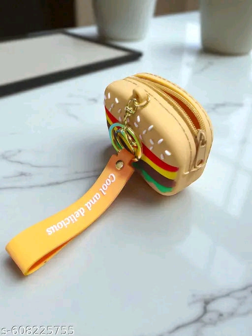Cute burger design silicone keychain pouch