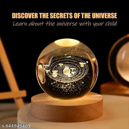 Solar System Crystal Ball Lamp with Wooden LED Base