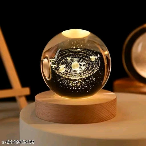 Solar System Crystal Ball Lamp with Wooden LED Base